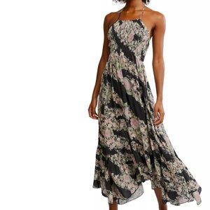 Free People Black and Pink Floral Maxi Dress